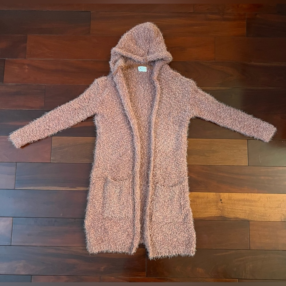 Poof Apparel Women Salmon Fuzzy Open Front Cardigan Sweater Sz S